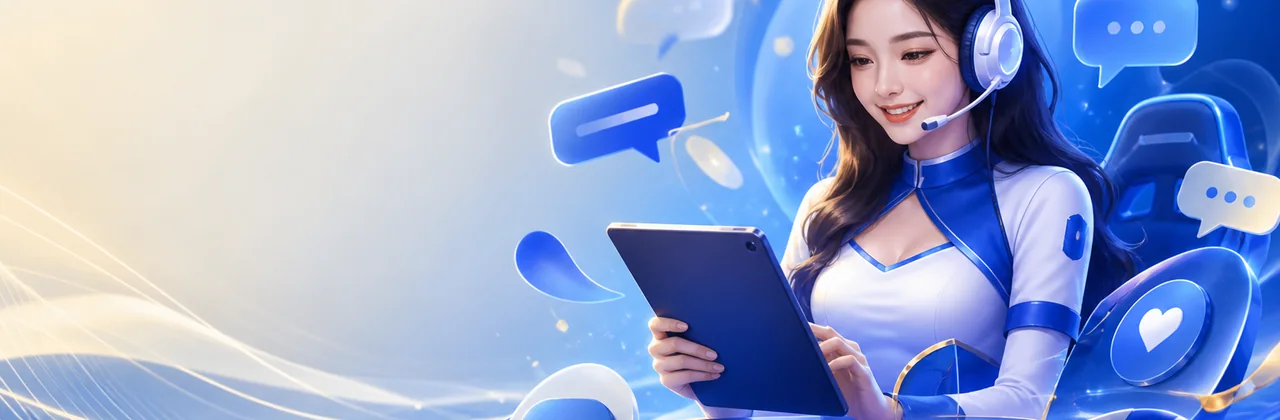 Nhân viên hỗ trợ với tai nghe, máy tính bảng và biểu tượng bảo vệ